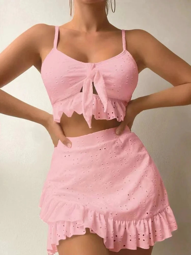 Sexy White Ruffle Bikini 2024 Women Three Pieces Swimsuit Brazilian