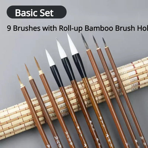 6/9/12/16Pcs Chinese Calligraphy Brushes Set with Roll-up Bamboo Brush