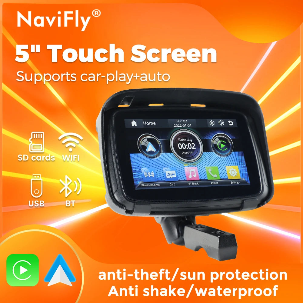 NaviFly 5 inch Portable Motorcycle LCD Display IPX7 Waterproof Monitor