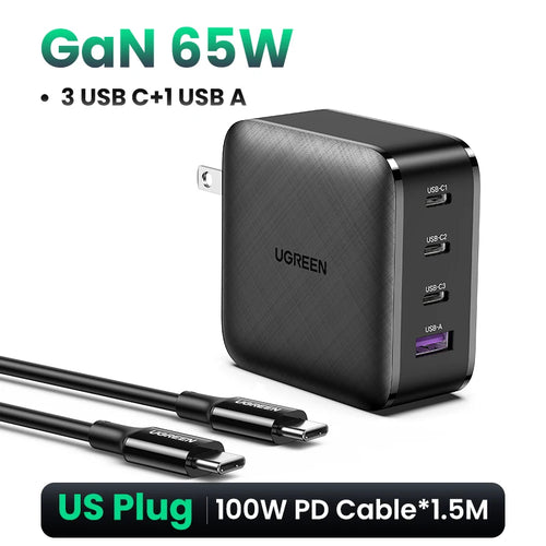 UGREEN 65W GaN Charger Quick Charge 4.0 3.0 Type C PD USB Charger with
