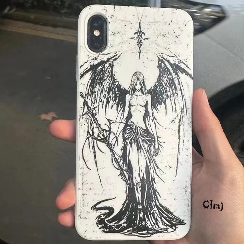 Clmj Punk Cool Angel Phone Case For iPhone 13 12 Mini 11 14 Pro Se