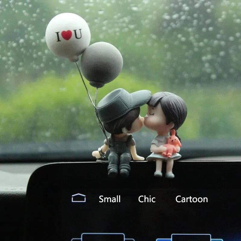 Cute Ornaments Couple Action Figurines Balloons For Car Dashboard