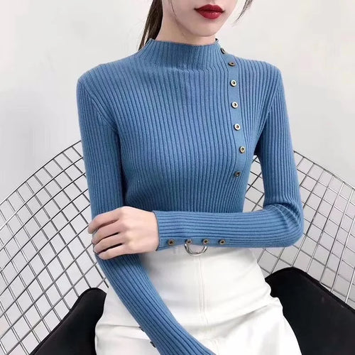 2024 Autumn Knitted Slim Women Sweaters Solid Female Cotton Soft