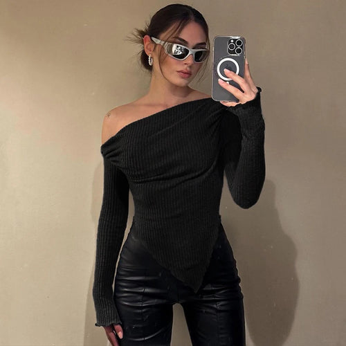 Lady New Tees Spring Sexy Crop Top Off Shoulder Slim Solid T-shirts