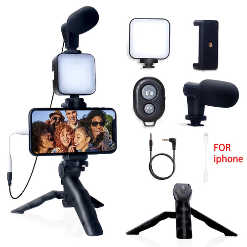 Smartphone Vlogging Kit for iPhone Android with Tripod Mini Microphone