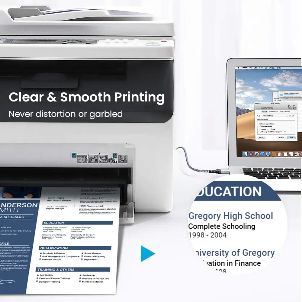 NIERBO USB B to USB A Printer Cable USB 2.0 Male to Male Scanner Cord