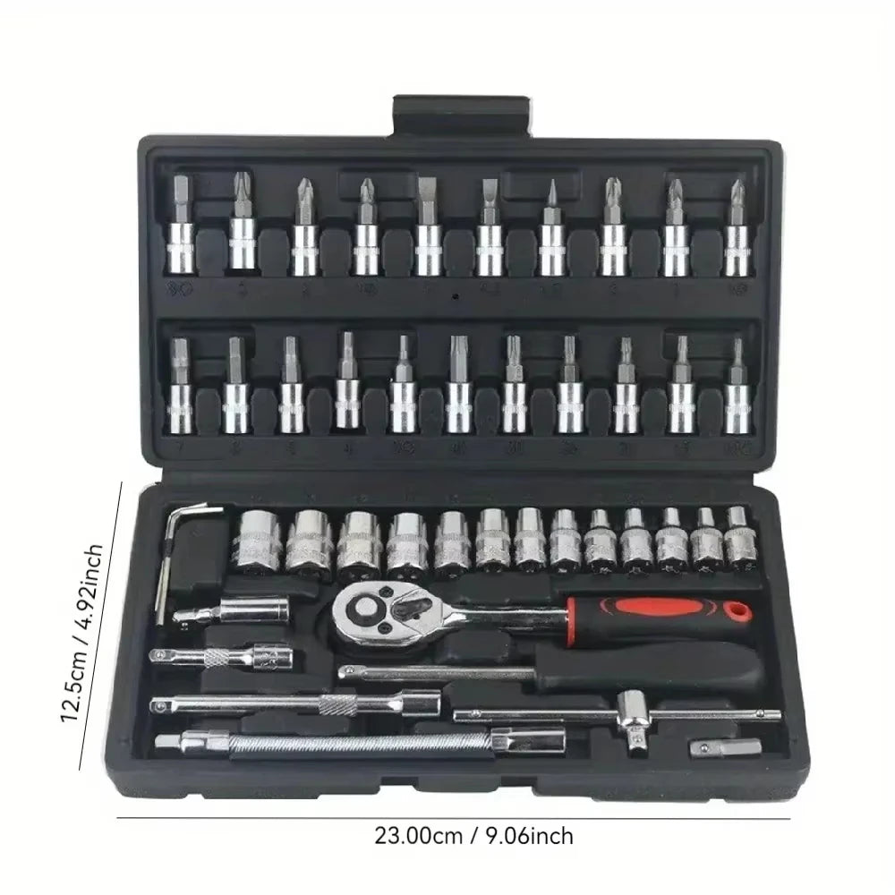 46pcs Car Repair Tool Kit 1/4-Inch Socket Set Car Repair Tool Ratchet