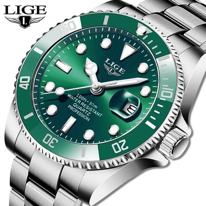 LIGE Top Brand Luxury Fashion Diver Watch Men 30ATM Waterproof Date