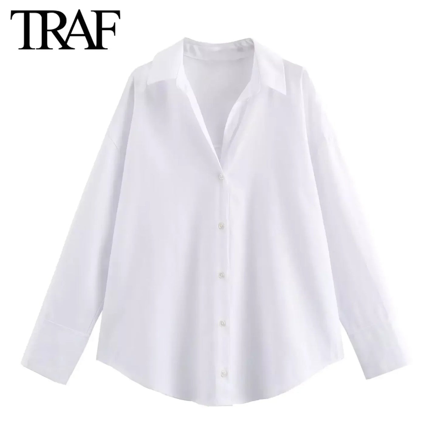 TRAF Women Fashion Spring Cotton Oxford Long Sleeve Single-breasted