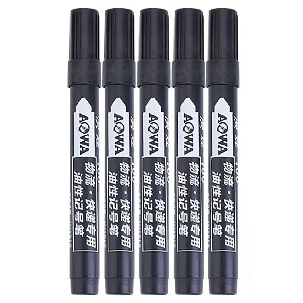 A set of 10 large-tip black ink marker pens for non-erasable marking