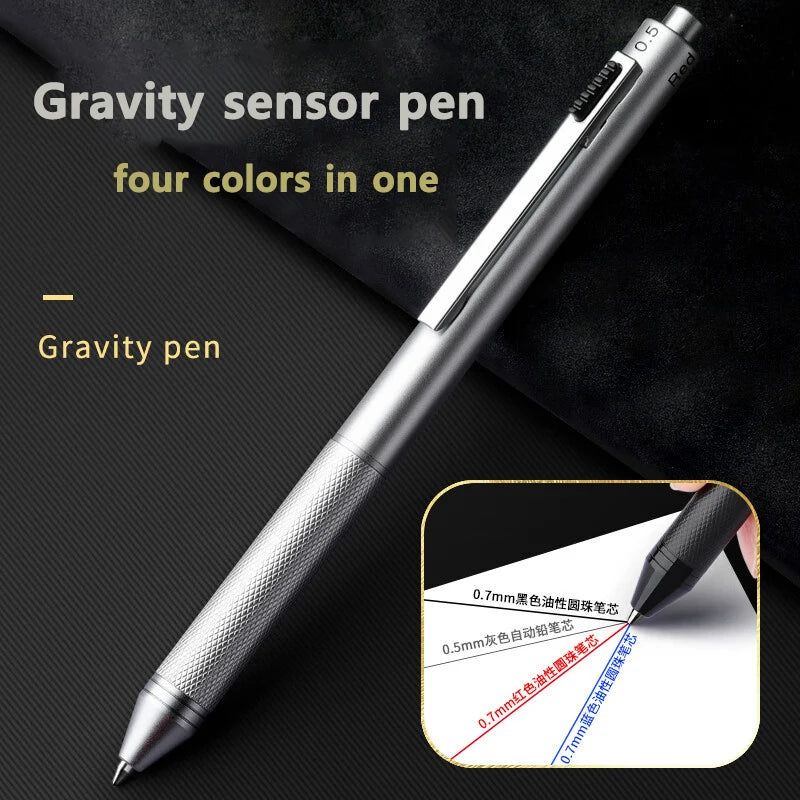 4 In 1 Multifunction Luxury Pen, 0.7mm 3 Color Ballpoint 0.5mm