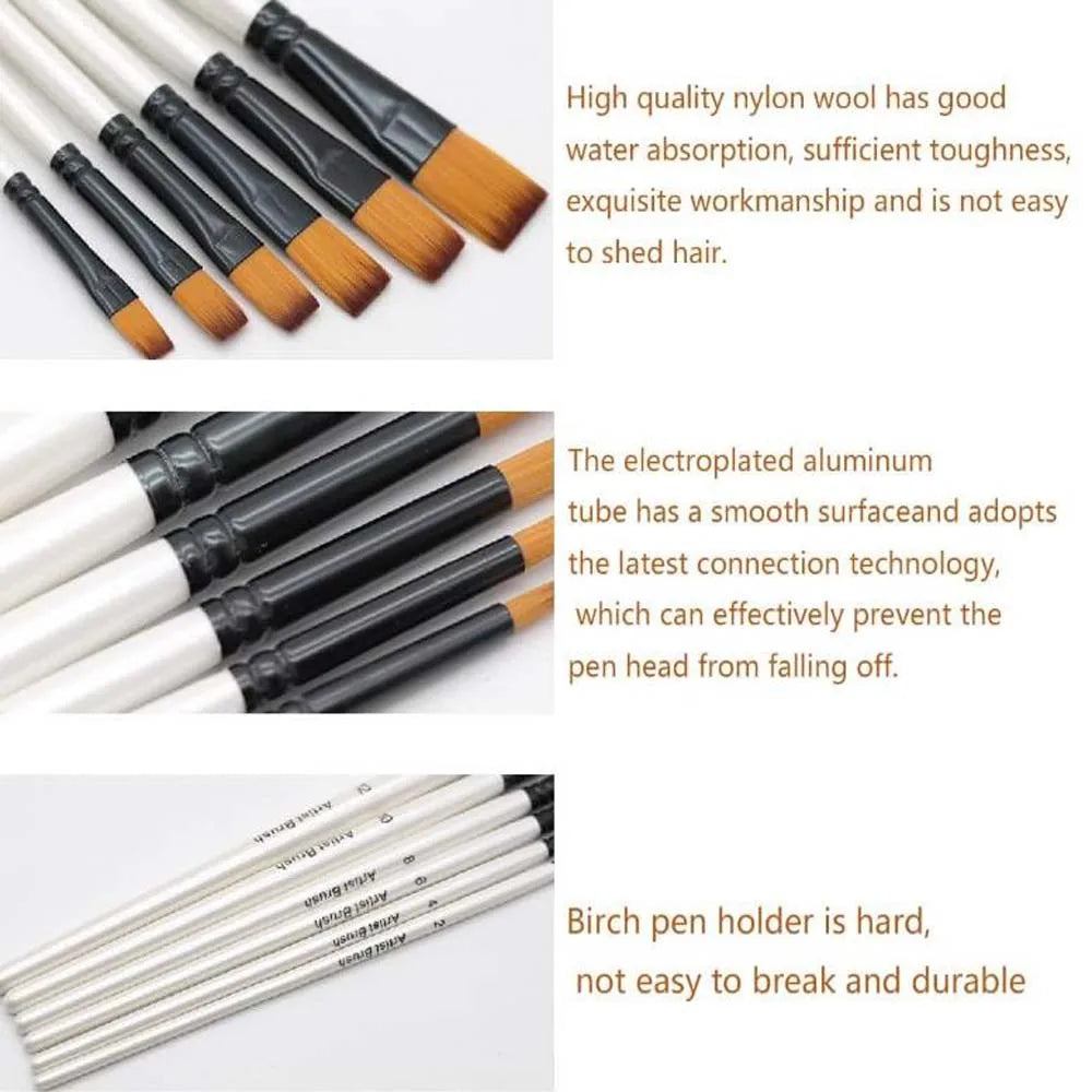 6PCS Wood Oil Brush, Acrylic Paint Brush, Flexible Bristles,