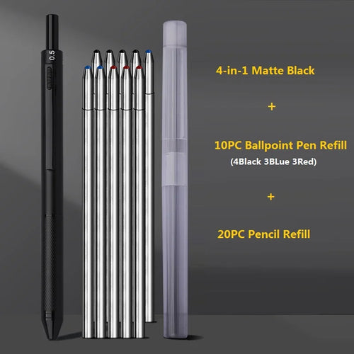 4 In 1 Multifunction Luxury Pen, 0.7mm 3 Color Ballpoint 0.5mm