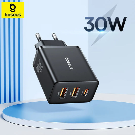 Baseus 30W USB Charger QC3.0 PD3.0 Type C PD Fast Charging 3 Ports