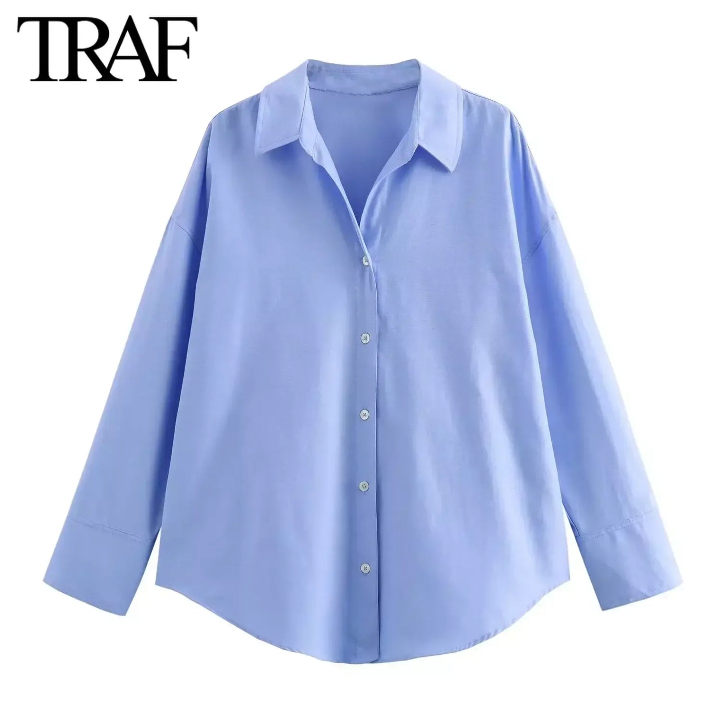 TRAF Women Fashion Spring Cotton Oxford Long Sleeve Single-breasted