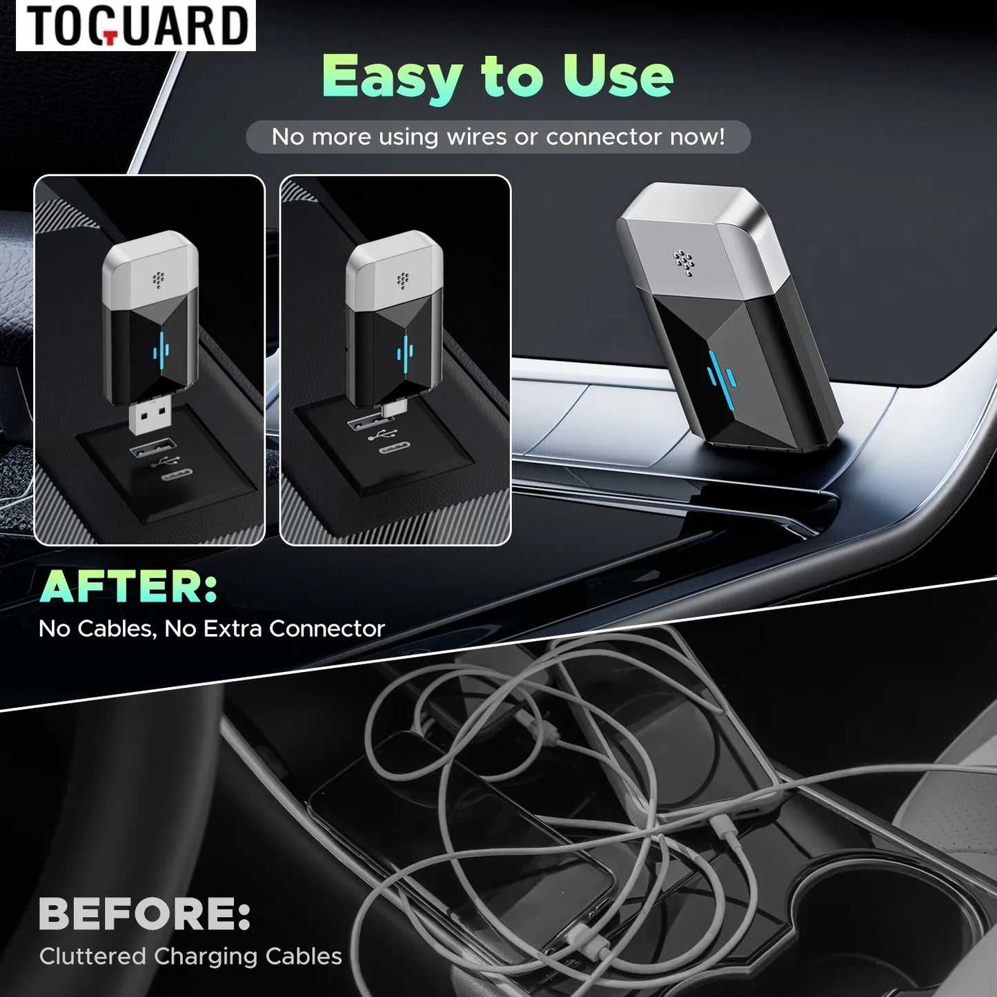 TOGUARD 2 in 1 Wireless CarPlay Adapter&Android Auto Wireless Adapter,