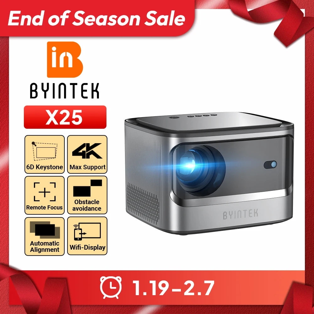 BYINTEK X25 Full HD Projector 1080P 4K Video 900Ansi  Auto Focus  WiFi