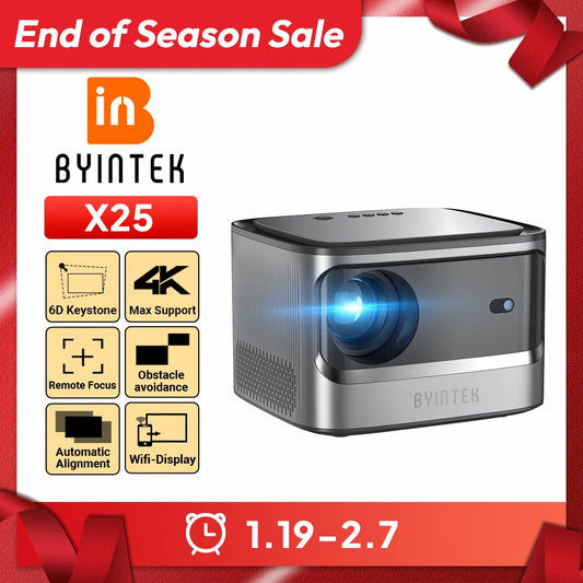 BYINTEK X25 Full HD Projector 1080P 4K Video 900Ansi  Auto Focus  WiFi
