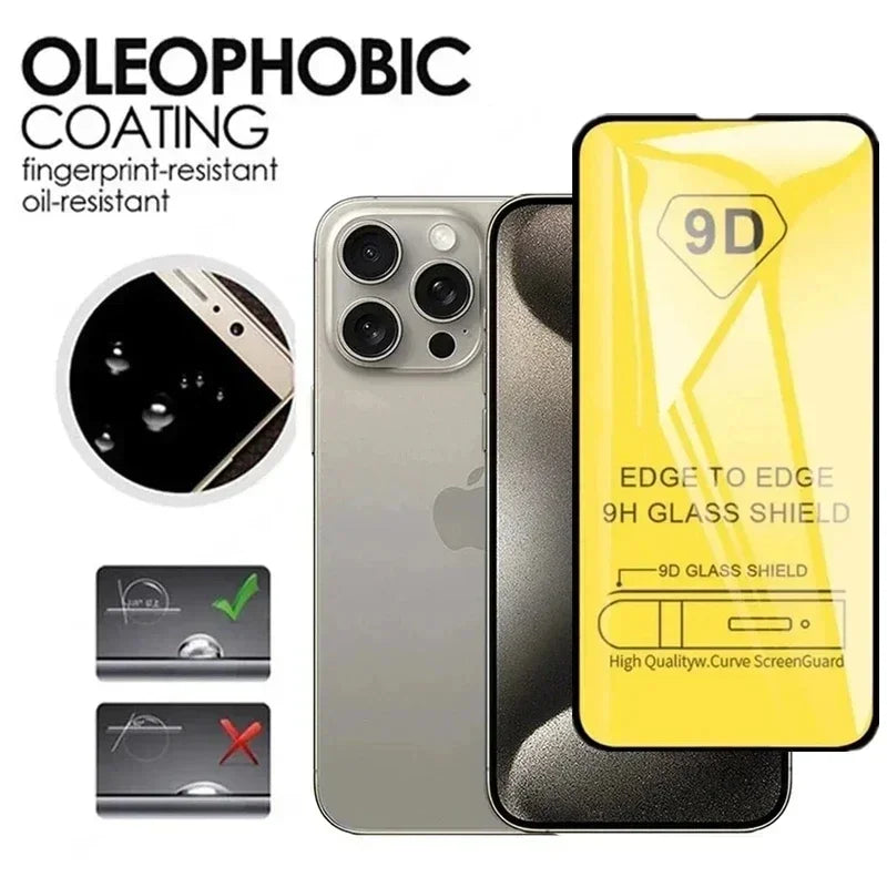 5Pcs 9D Protective Glass For iPhone 13 11 12 15 14 Pro Max 8 Plus