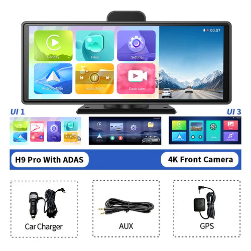 Imagebon 10.26" Dash Cam 4k Wireless Carplay Android Auto Navigation