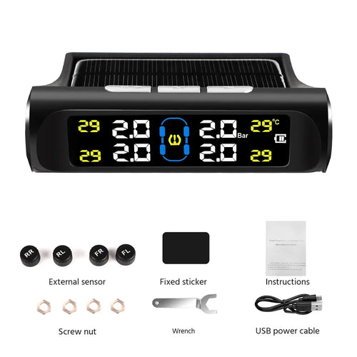 Intelligent TPMS Solar Tyre Pressure Monitoring System Parking Sensors