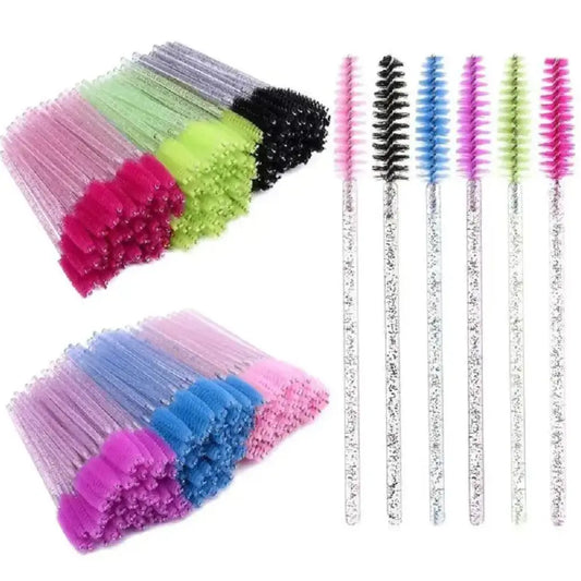 50Pcs Makeup Brushes Disposable Crystal Eyebrow Brush Diamond Handle