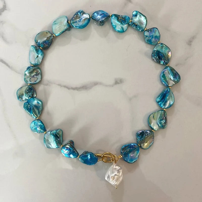Y2K Trend Wedding Party Jewelry Blue Shell Sheet Choker Necklace For