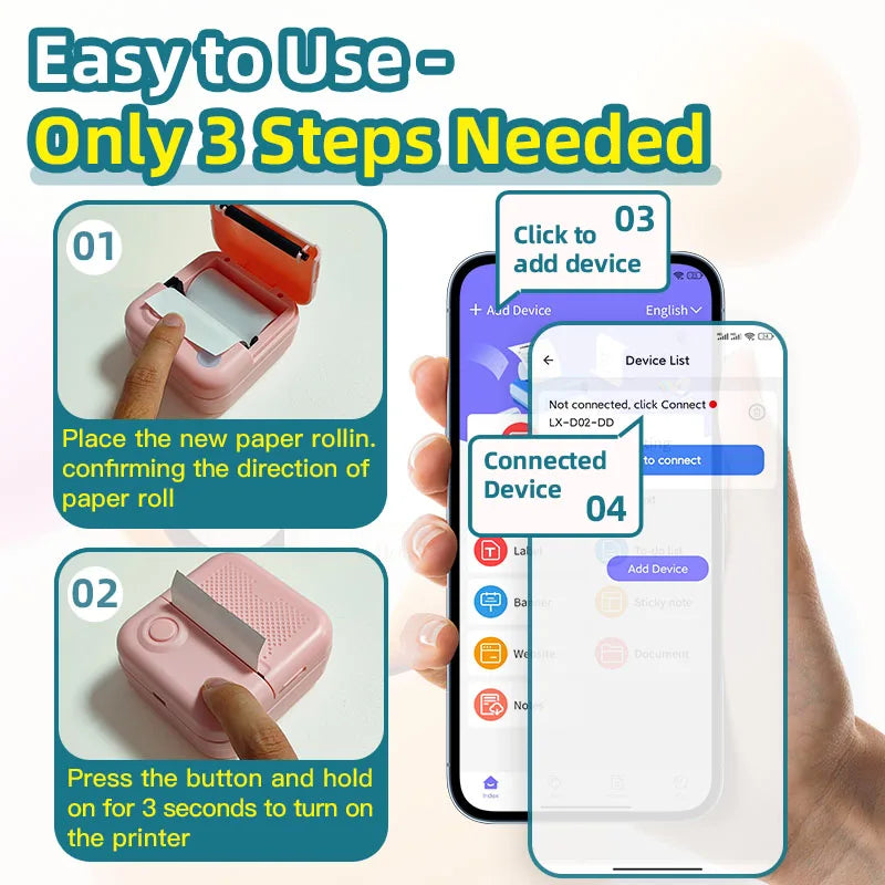 DOLEWA D3 Mini Portable Printer Android ios Bluetooth Stickers Thermal