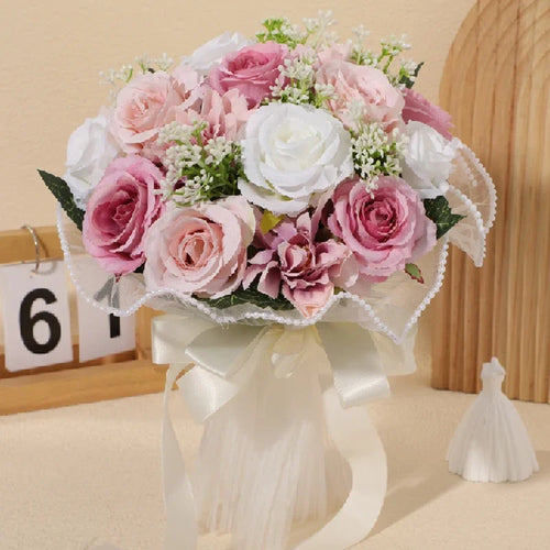 Wedding Bouquets for Bride Babysbreath Rose Bridesmaid Bouquets Silk