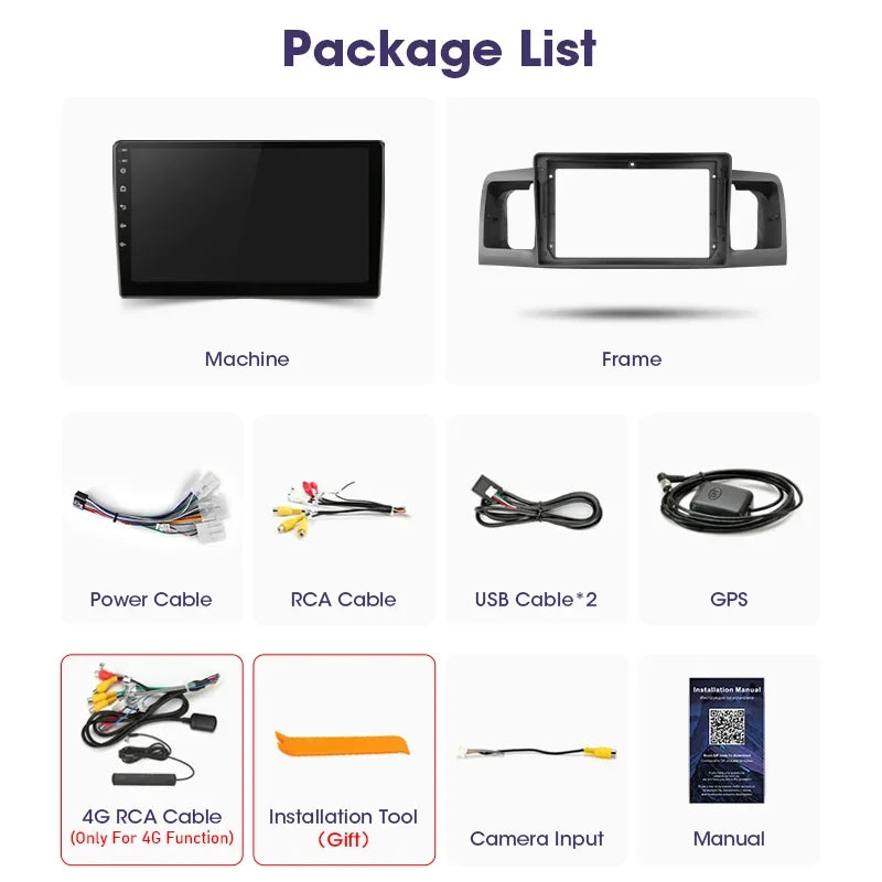 Android 12 Car Radio Qualcomm SM6125 For Toyota Corolla E120 2000 -