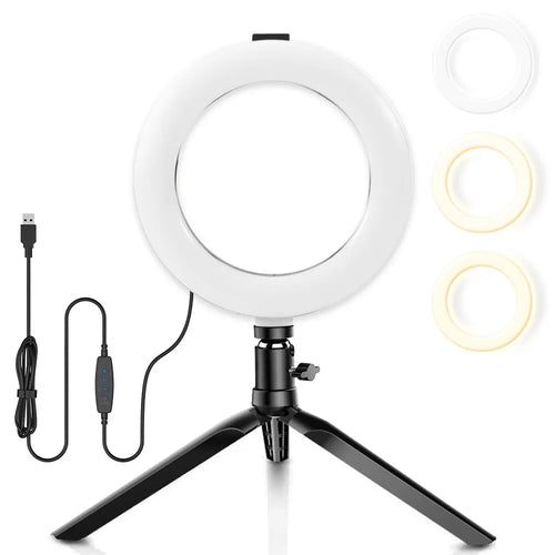 Desk Ring Fill Light 16cm Dimmable LED Ring Light with Tripod Stand