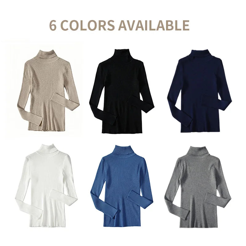 Basic Mock Neck Ribbed Sweaters for Women Cute Sexy Knitted Autumn