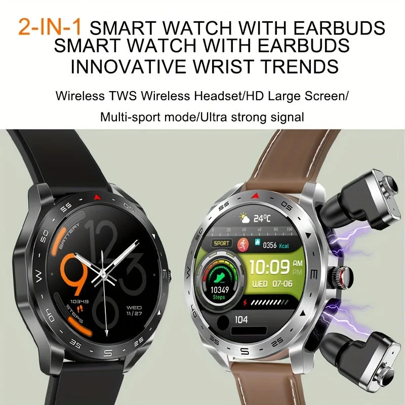2024 New Smart Watch TWS 2-in-1 Bluetooth Earphones HIFI 9D Sound