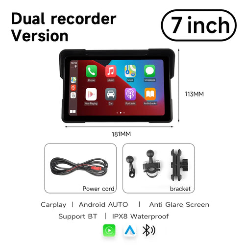 7'' Motorcycle DVR GPS navigator Dash Cam Wireless Carplay Android