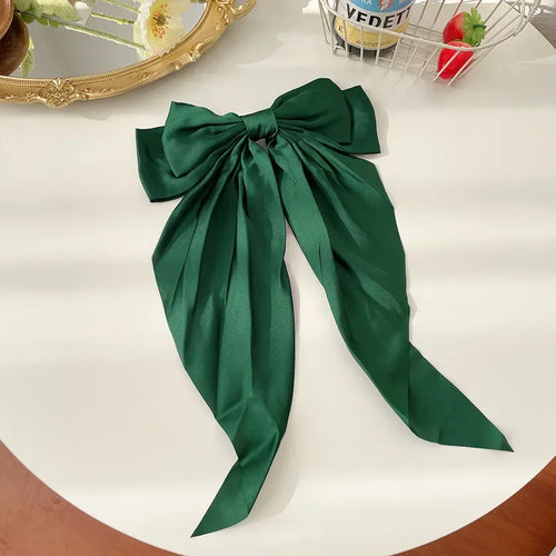 1pcs Solid Color Satin Ribbon Big Bows Hairpin Spring Clips Hair