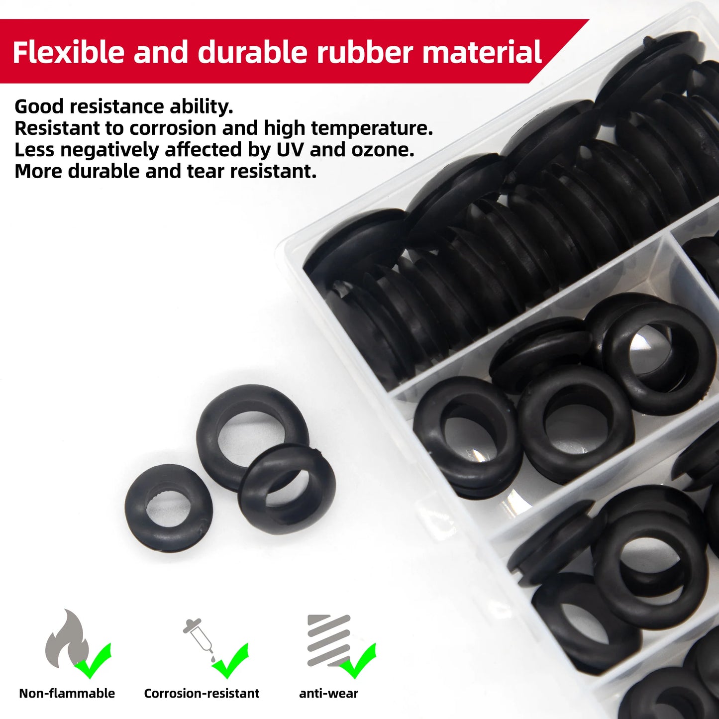 60pcs Black O Ring Rubber Washer Seals Gasket Grommet Assortment Kit