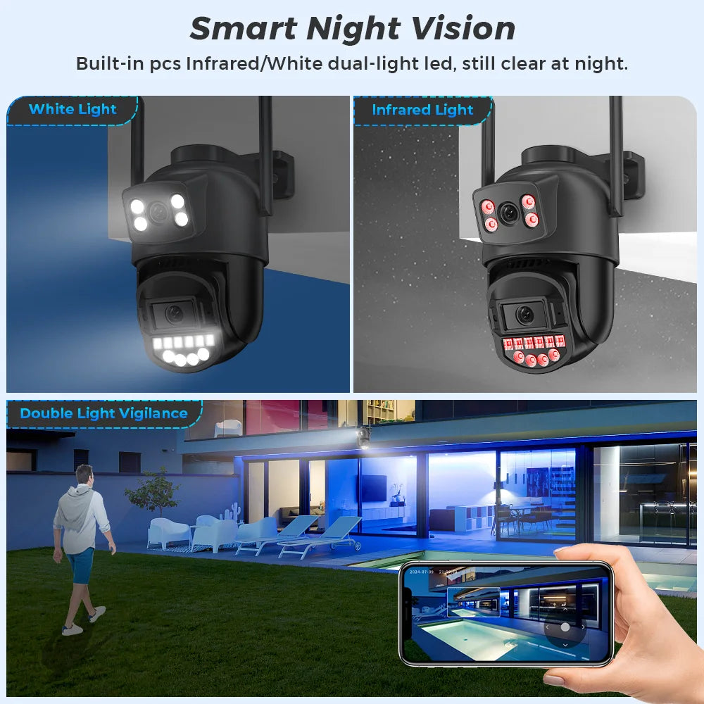 8MP 4K Wifi Street IP camera Dual Lens Dual Screens Outdoor Wireless