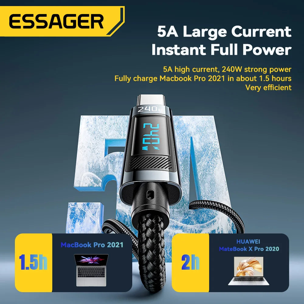 Essager 240W USB Type C To USB C Cable 100W PD 3.1 Fast Charging