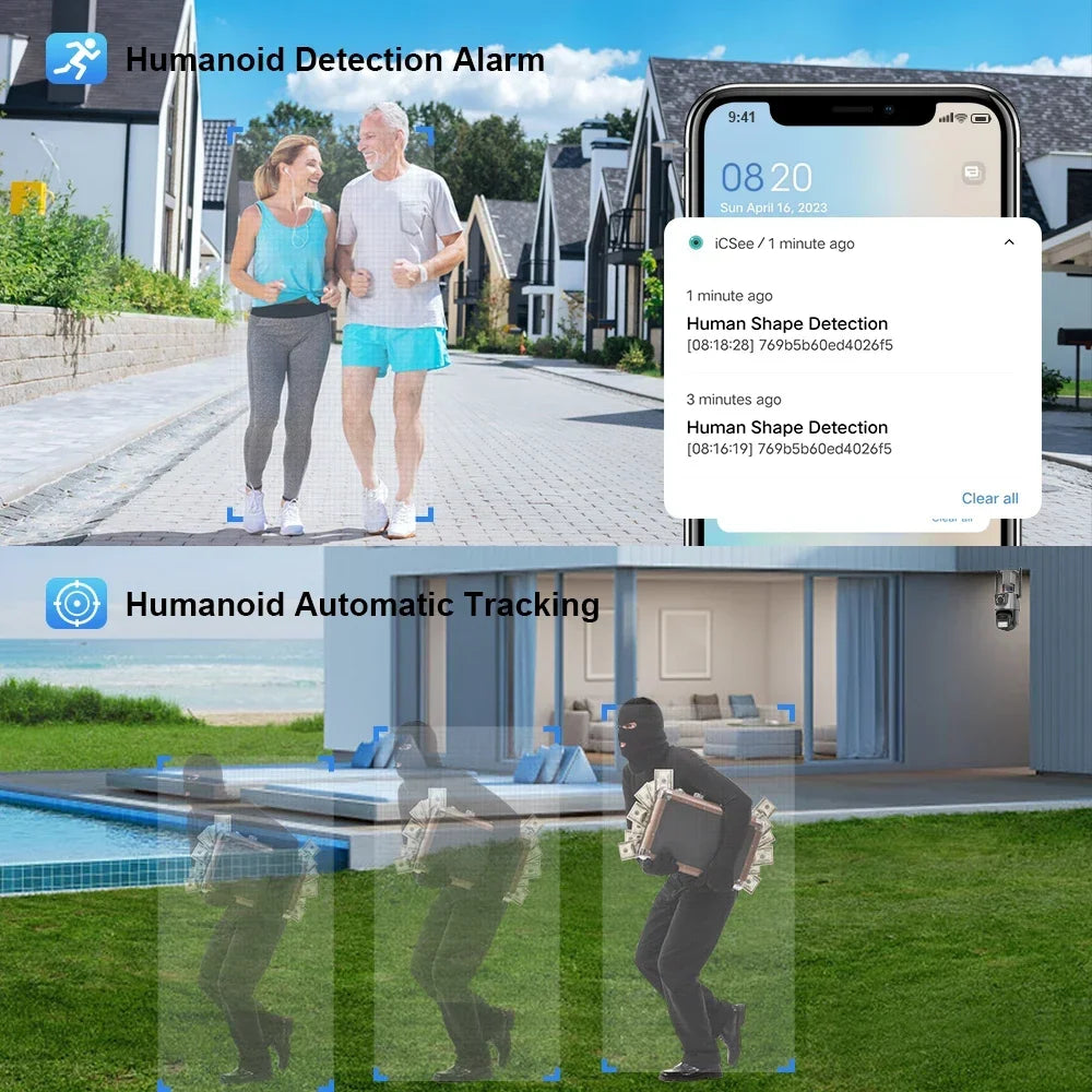 4K 8MP Dual Lens Dual Screen IP Camera Wifi Waterproof Color IR Night