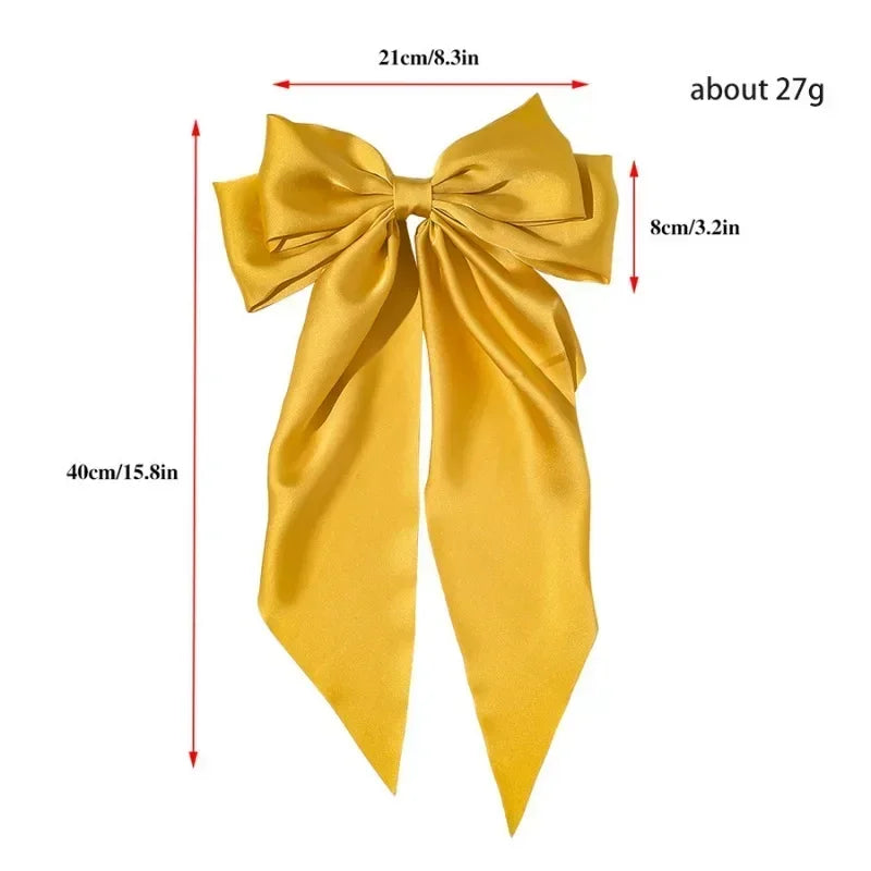 1pcs Solid Color Satin Ribbon Big Bows Hairpin Spring Clips Hair