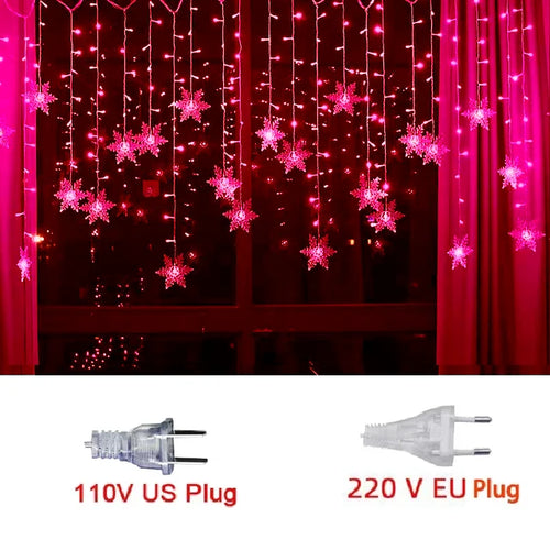 Christmas Snowflakes LED String Lights Flashing Fairy Curtain Lights