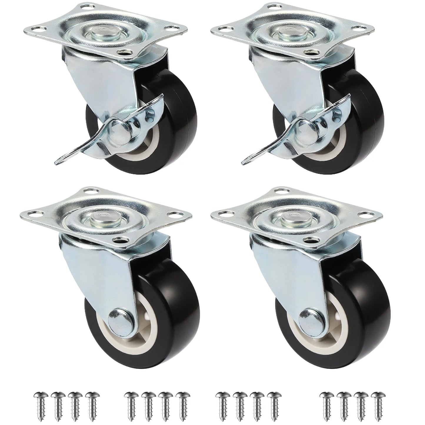 Set Of 4 1"/1.25"/2" PVC Furniture Casters Wear Resistant Mute