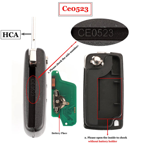 jingyuqin 2 Buttons Remote Car Key ASK/FSK 434Mhz For Citroen C4 C5 C6