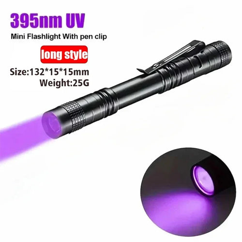 365nm UV Flashlight Ultraviolet Torch With Pen Clip Portable Violet