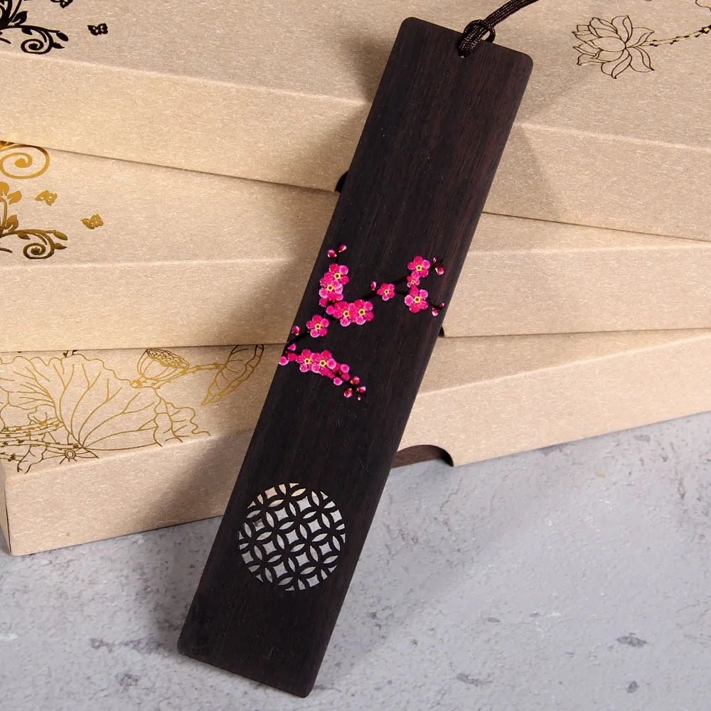 1pc Creative Painted Carved Plum Blossom Sakura Wooden Bookmark School
