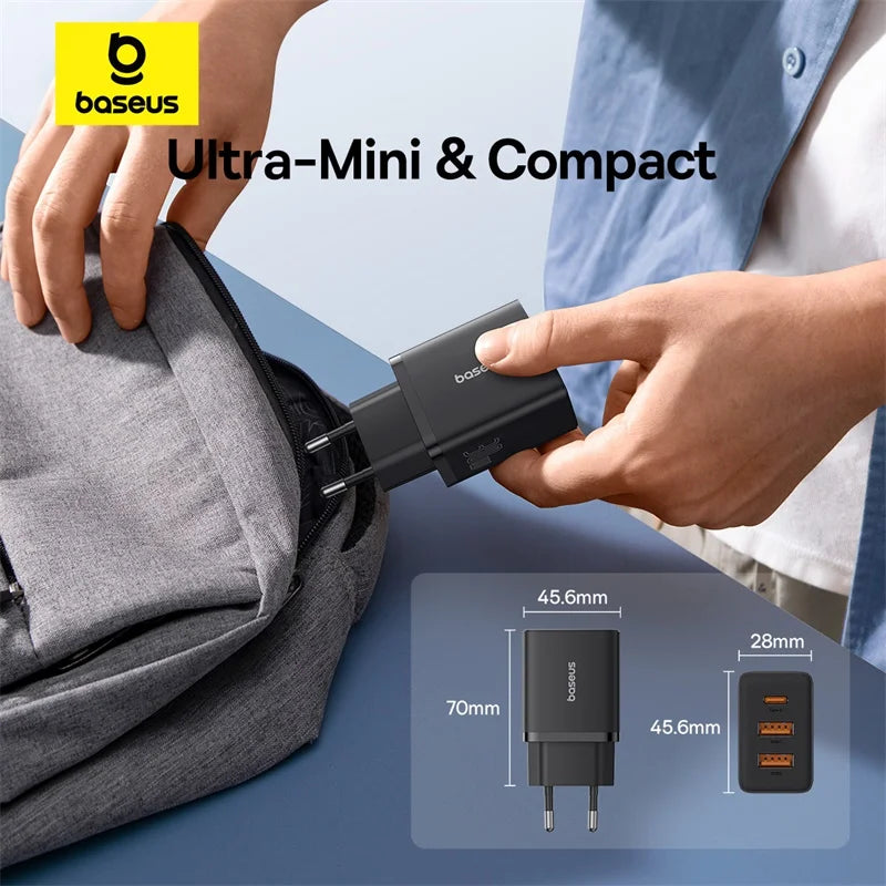 Baseus 30W USB Charger QC3.0 PD3.0 Type C PD Fast Charging 3 Ports