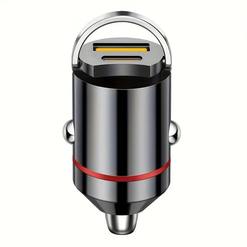66W Flash Car Charger with Pull Ring - Ultra-Compact PD+USB Dual Port