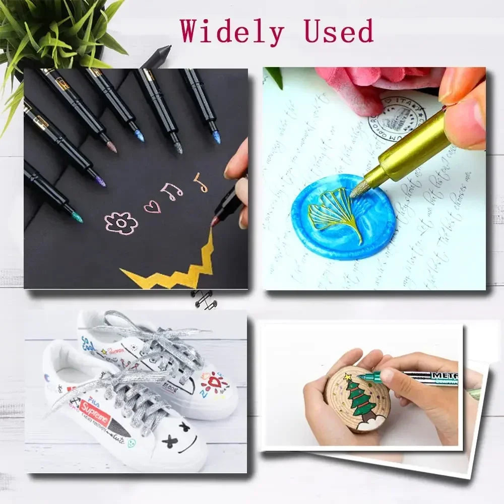 6Pcs Brush Metallic Paint Marker Pens Gold Silver Color Permanent Art