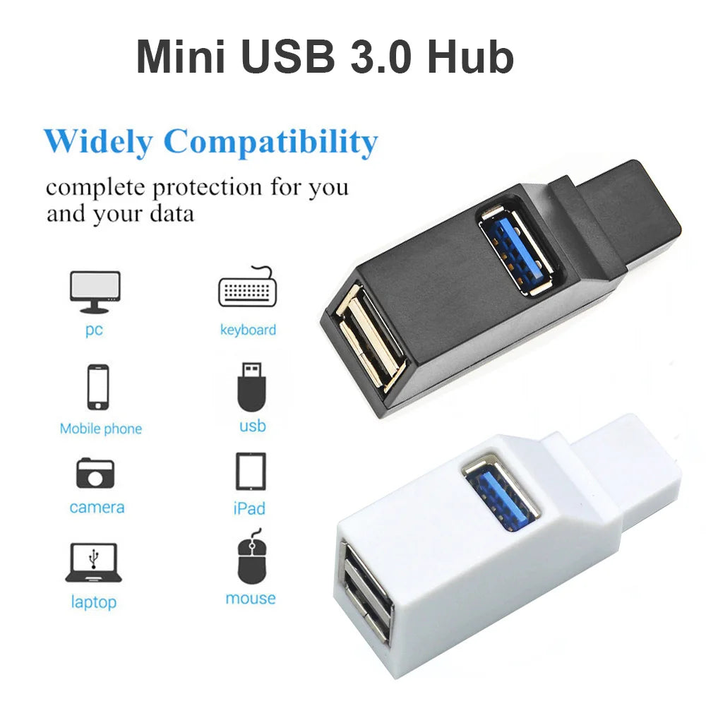 USB 3.0 HUB Adapter Extender Mini Splitter Box 1 to 3 Ports High Speed