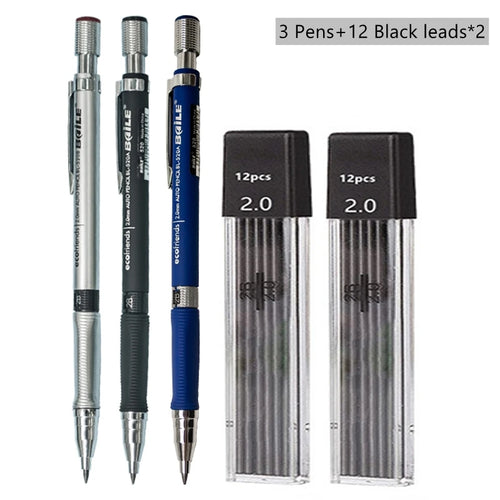 Mechanical Pencil Set 2.0 mm with 2B Black/Colors Lead Refill For